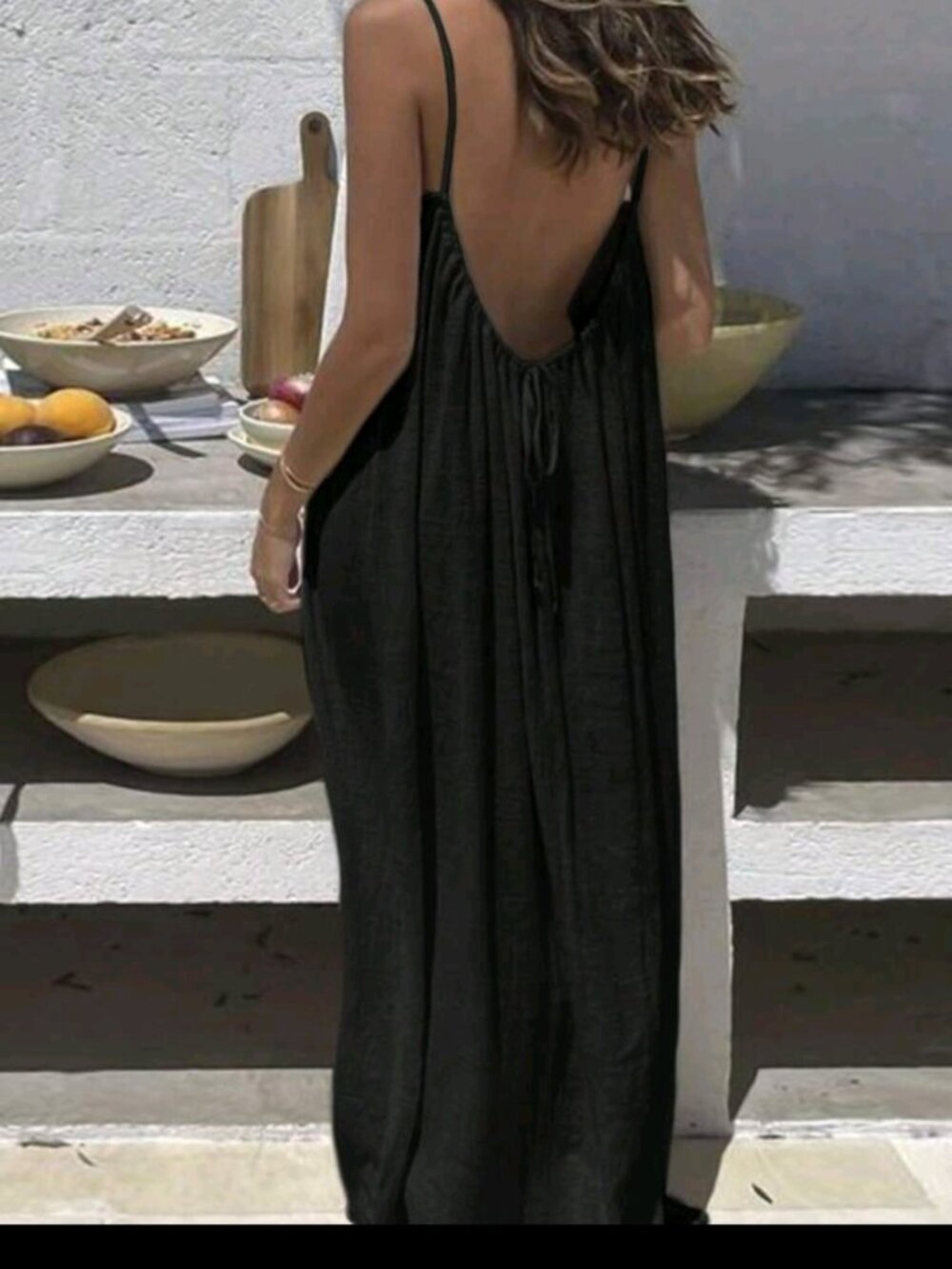 Women's Casual Solid Loose Open Back Maxi Dress Black Size XS NEW